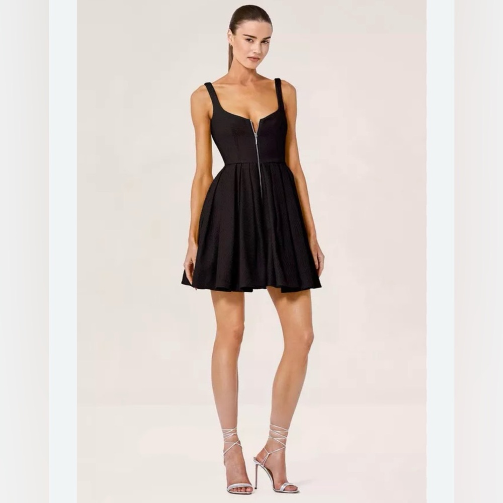 Black Zipper-Front Fit & Flare Dress